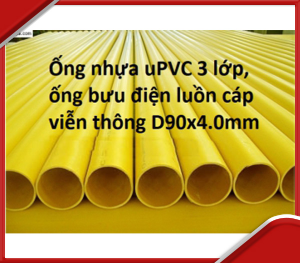 Ống nhựa uPVC 3 lớp, ống bưu điện luồn cáp viễn thông D90x4.0mm